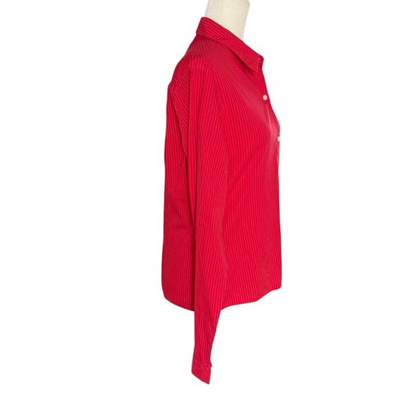 Vtg Polo Jeans Co Ralph Lauren Pinstripe Button Up Shirt Red Women's L Preppy - Picture 6 of 13